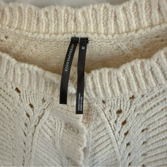 Anthropologie Pointelle Scalloped Cardigan Sweater - Picture 4 of 6